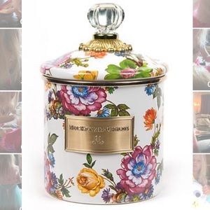 Mackenzie Childs white flower market canister